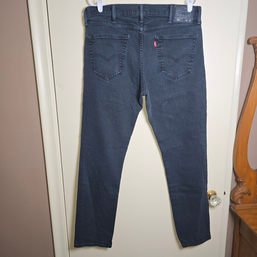 Levi Strauss 511 Mens Denim Jeans 38x32 Black Washed Distressed - Picture 13 of 13